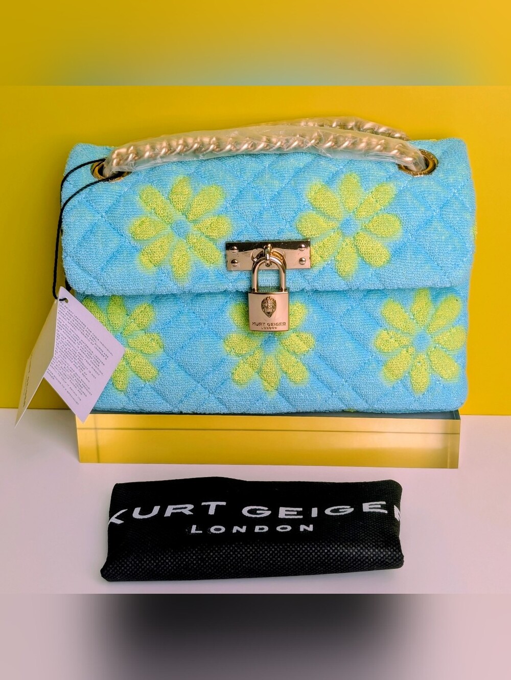 Kurt Geiger Mini Brixton Blue Floral Terry Bag NWT MSRP $198 Incl. Dust Bag